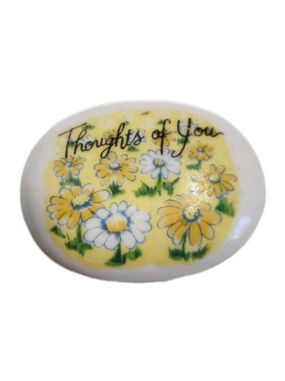 Enesco Small Trinket Box "Thoughts of You”White & Yellow Flowers Mini Trinket